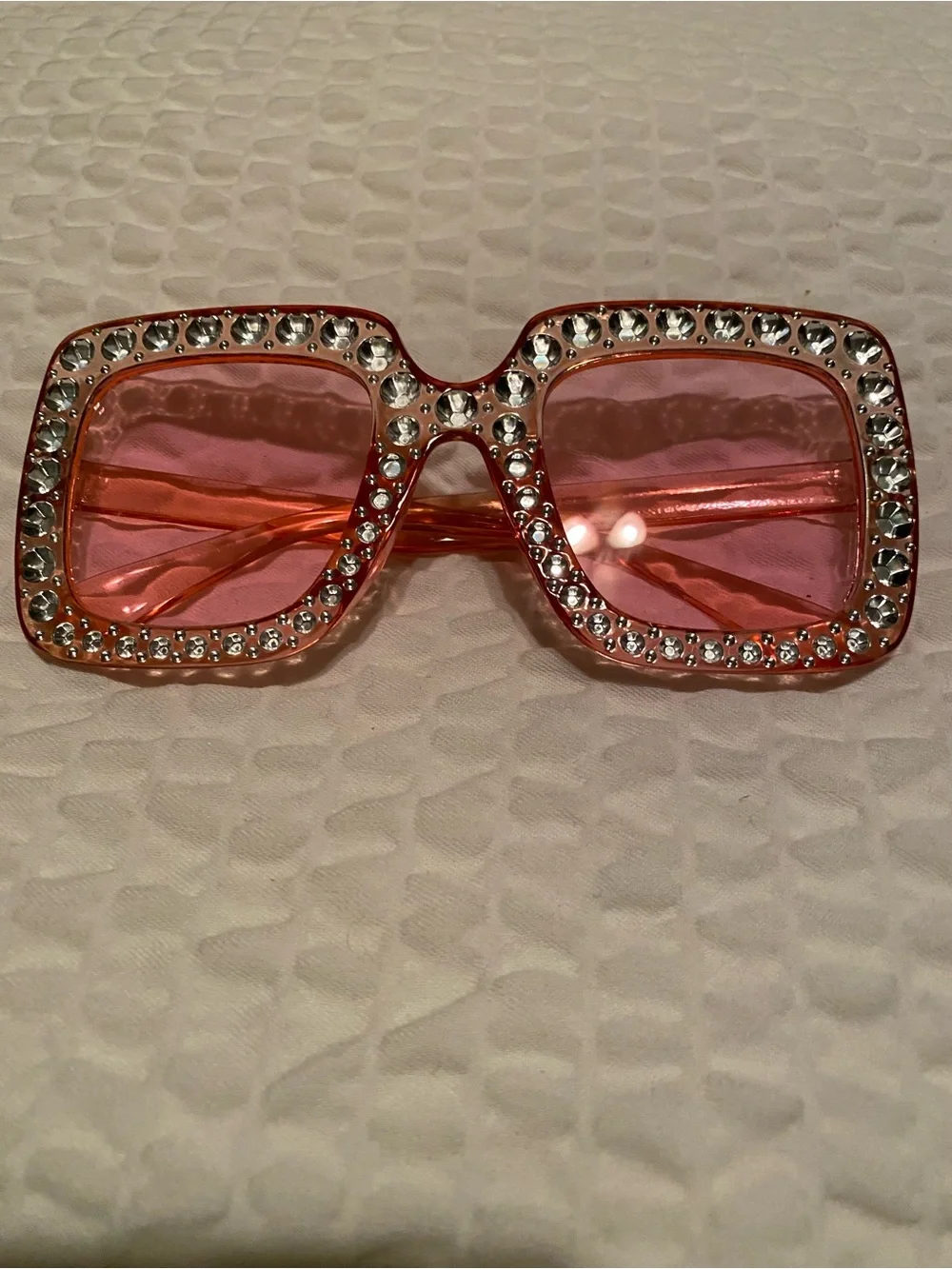 Pink Crystal-Trim Square Sunglasses